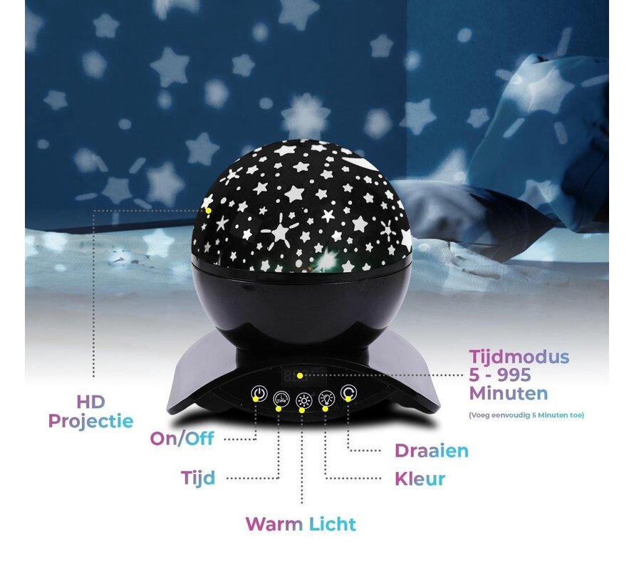 Qumax Star projector black - Starry Sky Projection for Kids - party light / disco light - Galaxy projector - LED