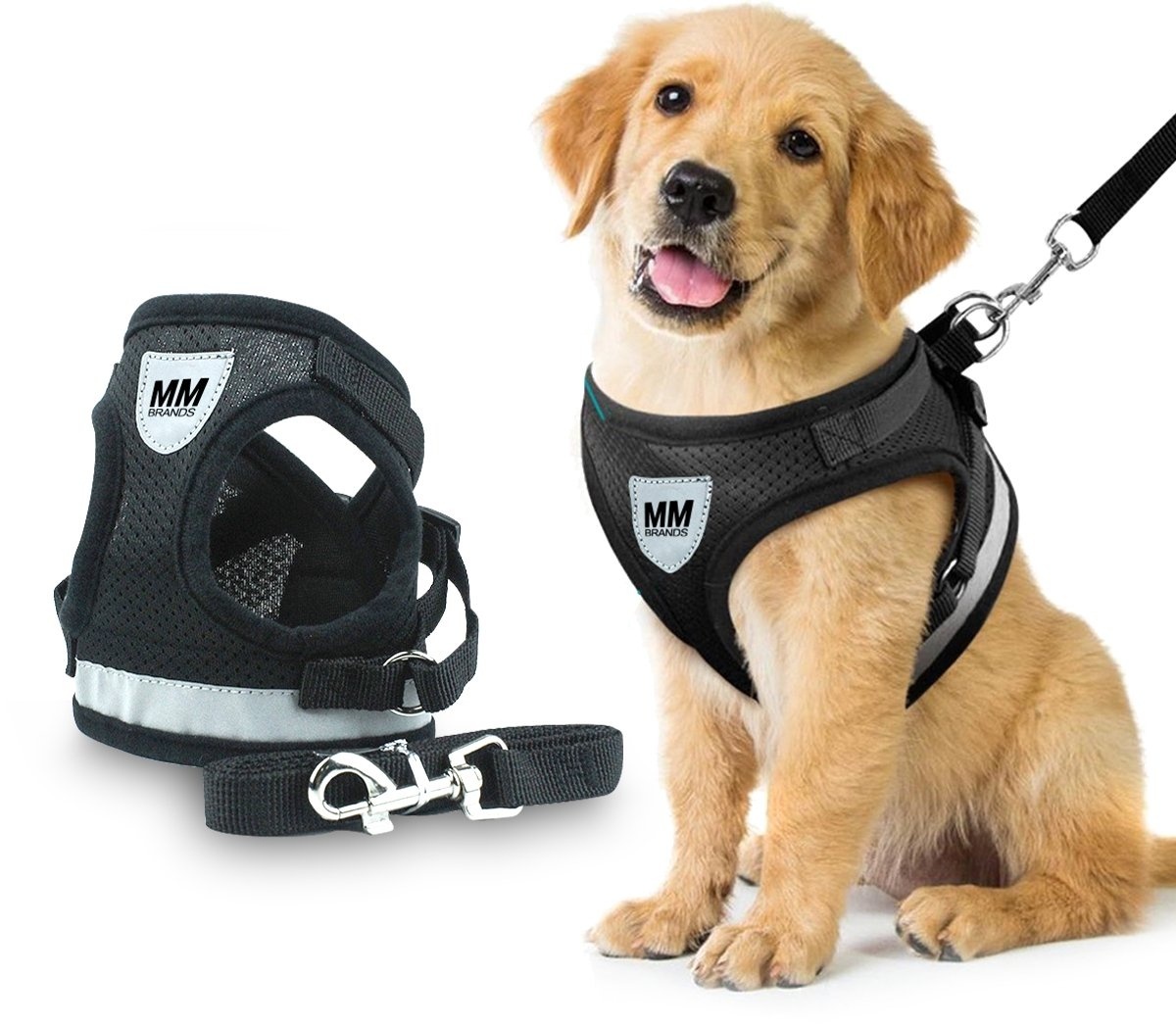 Harnais pour chien - MM Brands - Harnais réfléchissant en forme de Y pour chiens - Petite Taille - Noir