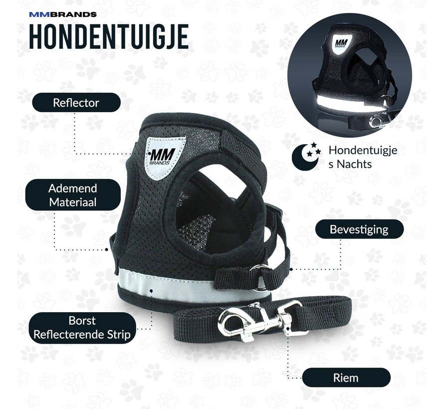 Harnais pour chien MM Brands - Harnais Y - Réfléchissant - Noir