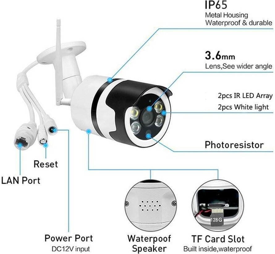 Caméra de sécurité Denver FULL HD avec (Tuya) App - Caméra Wifi extérieure 2MP avec LEDs infrarouges - Détection de mouvement - IOC232