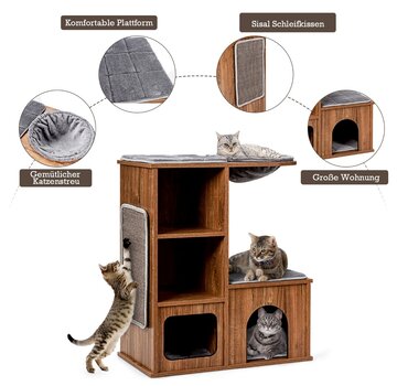 Coast Coast Meuble pour chat avec tapis grotte Maison de jeu pour chat Arbre à chat en bois Arbre à chat à grimper 69x39x 80.5 cm