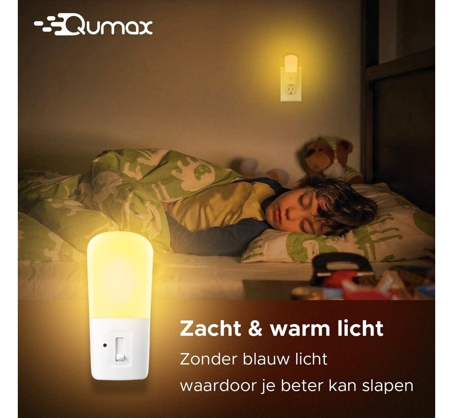 Qumax LED Night Light Socket 2 pcs - Veilleuse dimmable avec capteur - Veilleuse de chambre de bébé - Capteur jour et nuit - Enfants et bébés - Blanc