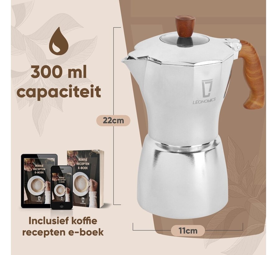 Leonomics Premium Percolator pour 6 tasses à café - Cafetière en aluminium - Cafetière 300 ml