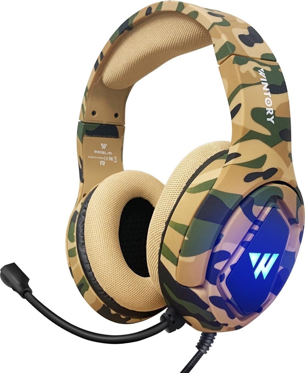 WINTORY M1 RGB Over-ear Headphones - Casque de jeu - avec microphone pour Nintendo Switch - PS4/PS5 - PC/ordinateurs portables - Xbox One - Camouflage
