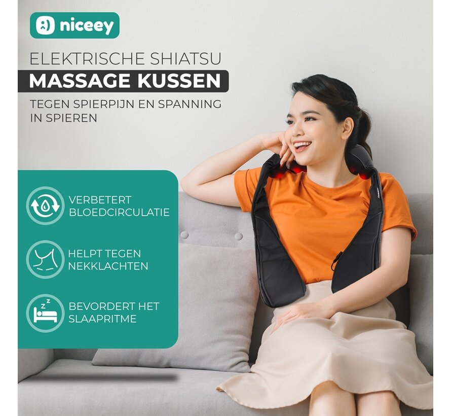 Niceey Coussin de massage Shiatsu - Masseur de cou et de dos chauffant - Noir