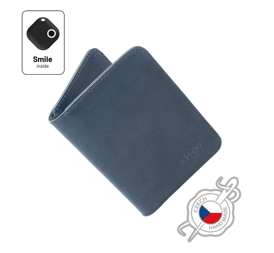 FIXED- Smile Wallet XL - portefeuille- avec tracker bluetooth Smile PRO - 100% cuir véritable- bleu