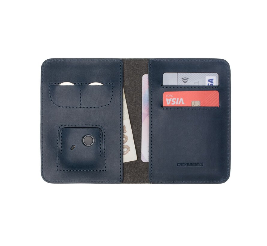 FIXED- Smile Wallet XL - portefeuille- avec tracker bluetooth Smile PRO - 100% cuir véritable- bleu