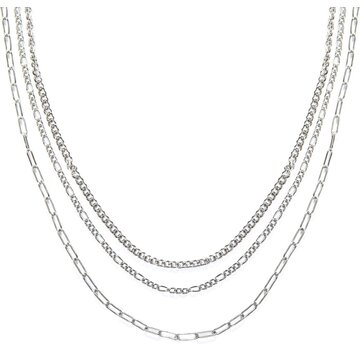 Laura Ferini Laura Ferini Ladies Necklace Collane Dolci Silver- Chaîne à maillons en argent avec 3 couches - plaquée or blanc 18K - Collier - Collier - Bijoux - Accessoires - Collier pour femmes avec 3 couches