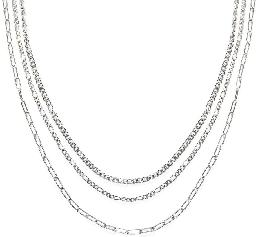 Laura Ferini Ladies Necklace Collane Dolci Silver- Chaîne à maillons en argent avec 3 couches - plaquée or blanc 18K - Collier - Collier - Bijoux - Accessoires - Collier pour femmes avec 3 couches