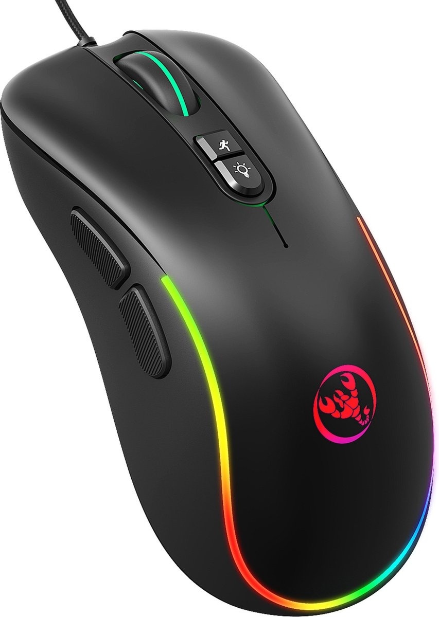 HXSJ J300 Souris de jeu optique RVB - 6400 DPI - Noir