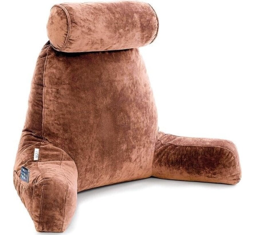 Ella® Coussin de lecture avec rouleau pour la nuque - Coussin de relaxation - Coussin de siège - Soutien du bas du dos - Coussin de lecture paresseux - Brun velouté