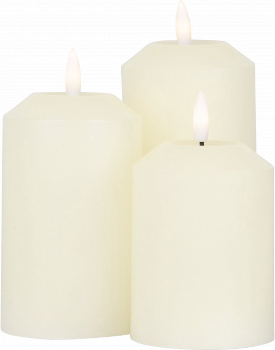 O'DADDY® Led Candles With Moving Flame - set 3 sizes 12 + 14.5 + 17 - 7.5d - With Dimming Function - Led Candles With Remote Control - 3d wick