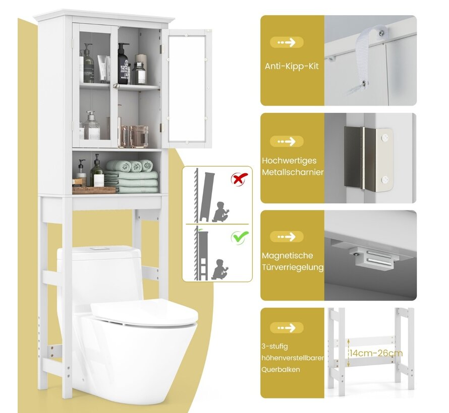 Coast armoire de toilette avec rangement réglable armoire pour machines à laver avec porte en verre 60 x 30 x 173 cm blanc