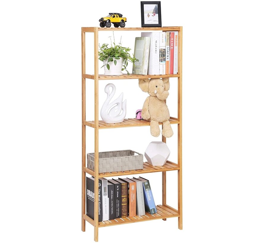 Hoout Etagère de rangement avec 5 étagères - Bambou - 60 x 26 x 130 cm