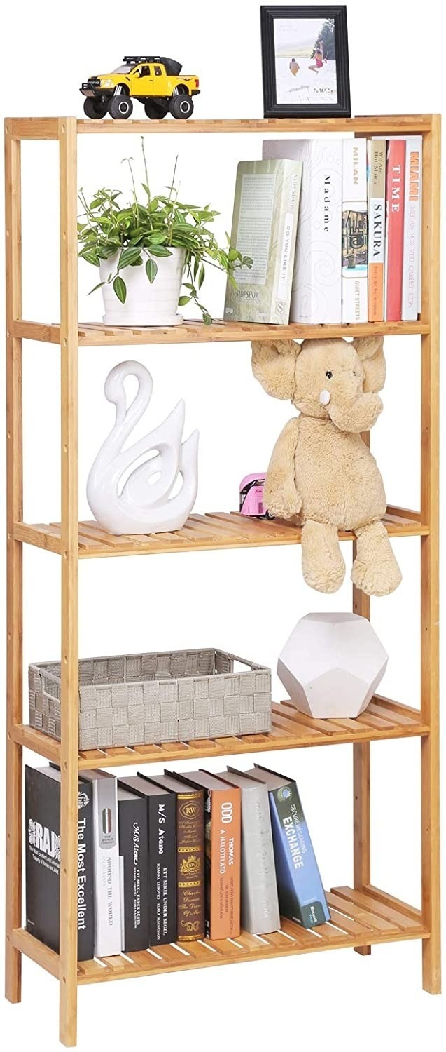 Hoout Etagère de rangement avec 5 étagères - Bambou - 60 x 26 x 130 cm