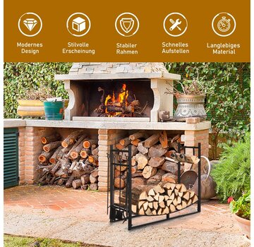 Coast Coast Robust Firewood Shelf & Tool Set with cancellation Wood Owner & Shovel 91x33x76cm black