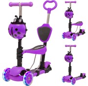 LifeGoods Scooter pour enfants avec barre de poussée - LifeGoods MultiRider - 3 à 8 ans - garçons/filles - 3 roues lumineuses - violet