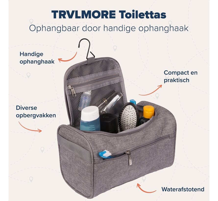 TRVLMORE Trousse de toilette suspendue - Organisateur de voyage avec crochet - Unisexe - Gris