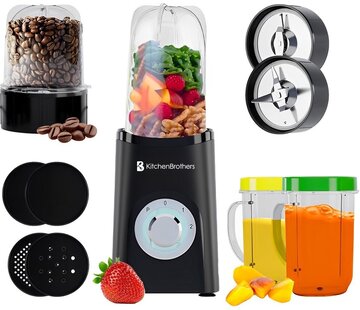 KitchenBrothers Blender KitchenBrothers - 2-en-1 - 350 W - 4 tasses 600 ml/300 ml - Smoothie  - Mini Blender - Noir