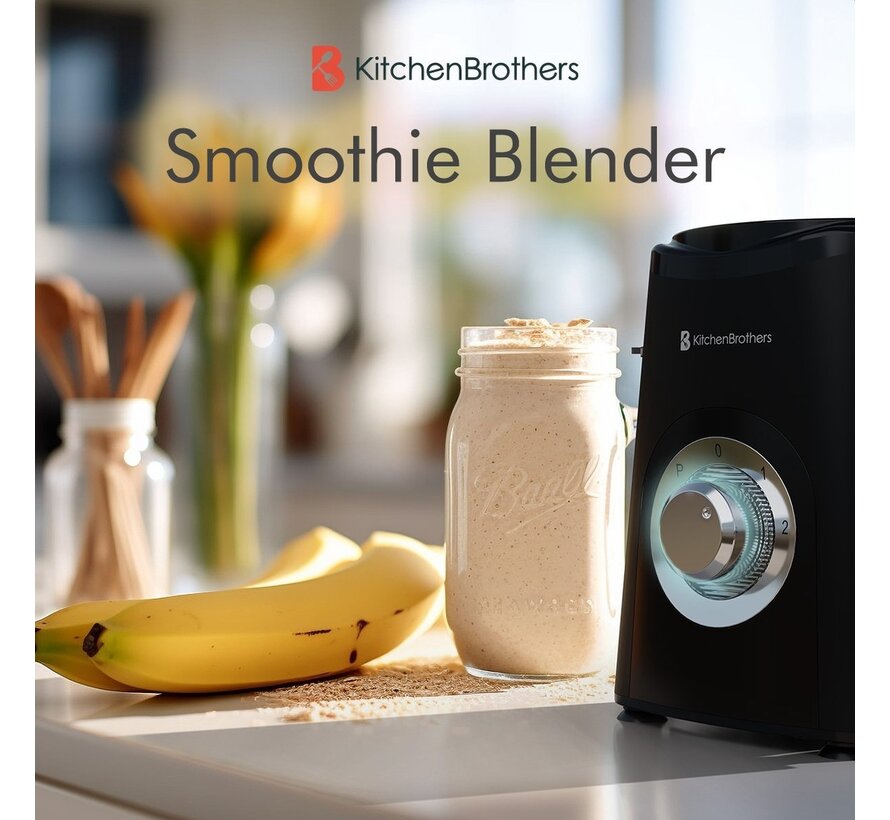Blender KitchenBrothers - 2-en-1 - 350 W - 4 tasses 600 ml/300 ml - Smoothie  - Mini Blender - Noir