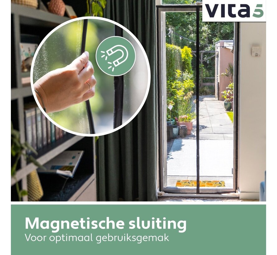 Vita5 Rideau magnétique anti-mouches 90x230 cm - Rideau de porte magnétique noir - Rideau de porte en plastique pour mouches - Porte à cornes