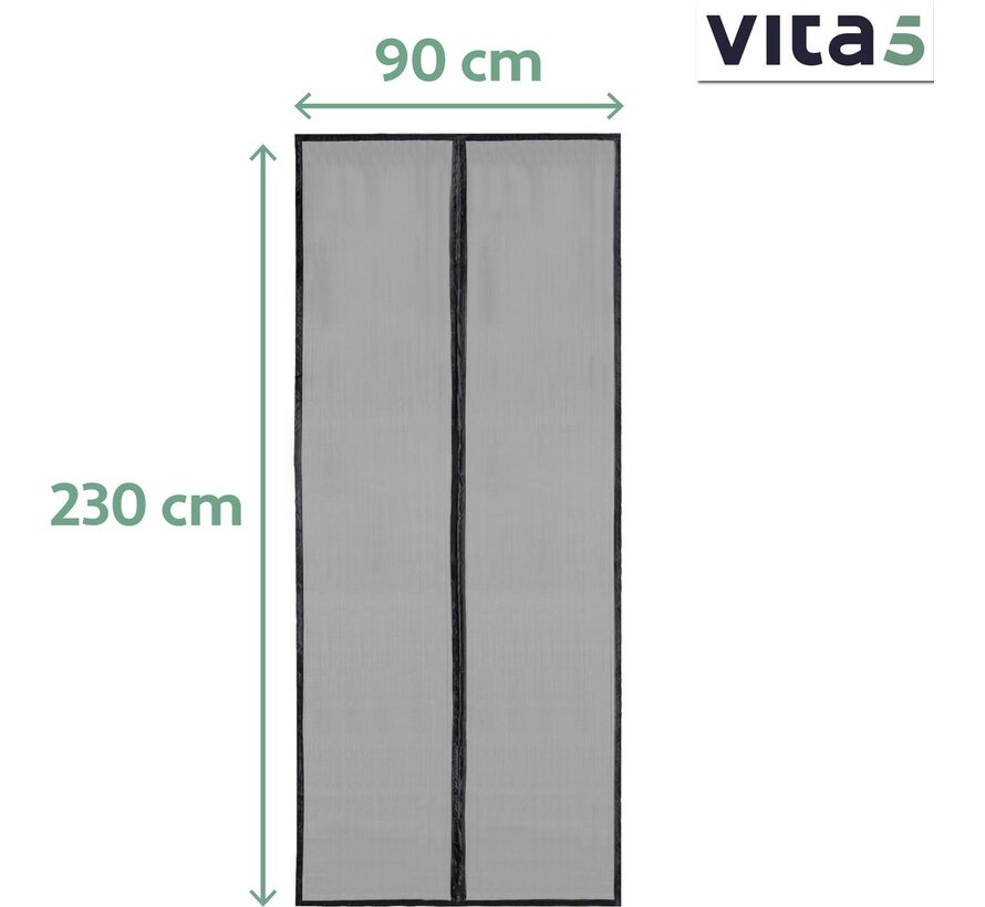 Vita5 Rideau magnétique anti-mouches 90x230 cm - Rideau de porte magnétique noir - Rideau de porte en plastique pour mouches - Porte à cornes
