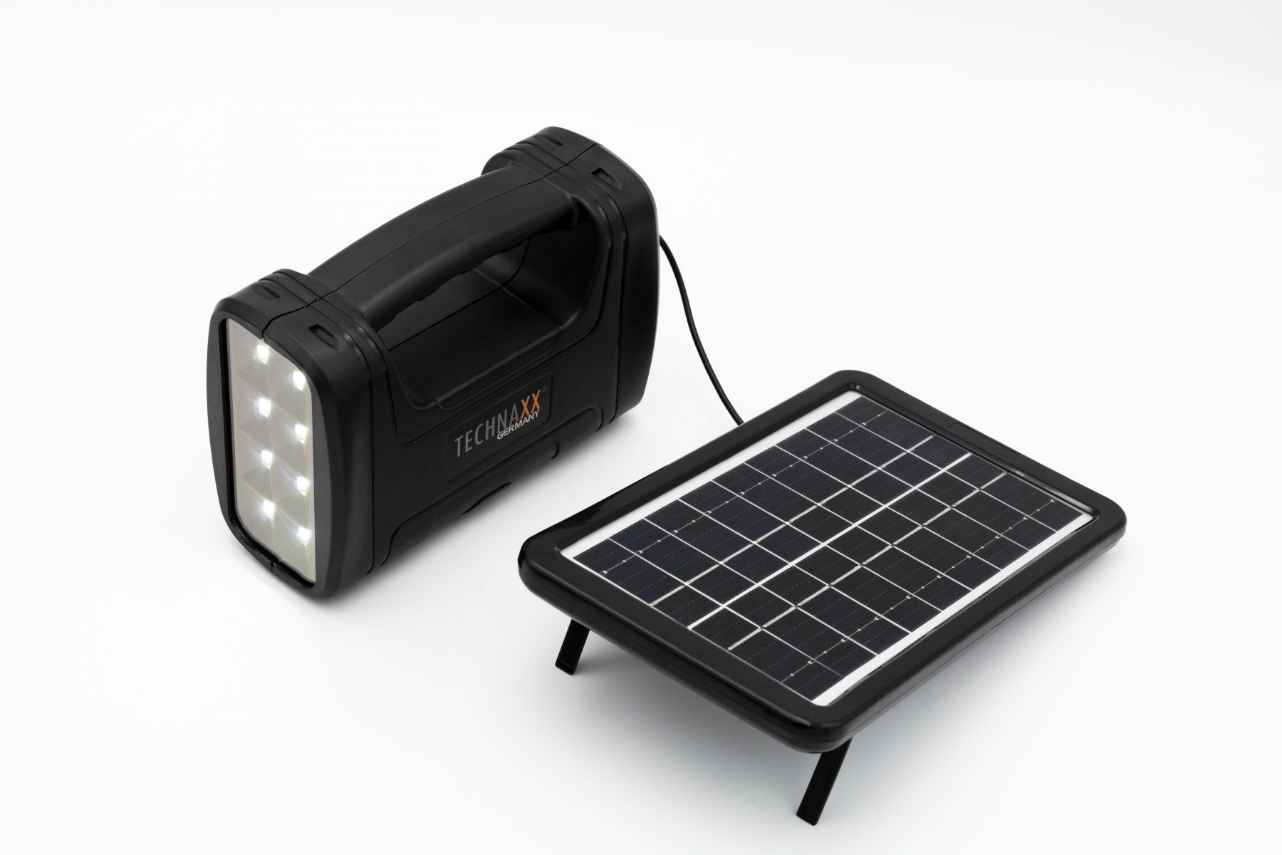 Technaxx kit d'alimentation solaire - rechargeable - 23 x 14 cm - câble de 5m - 3 lampes LED - USB - noir