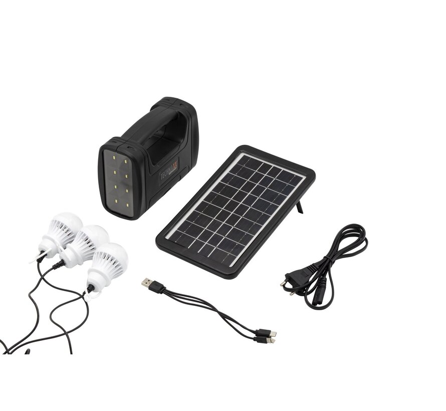 Technaxx kit d'alimentation solaire - rechargeable - 23 x 14 cm - câble de 5m - 3 lampes LED - USB - noir