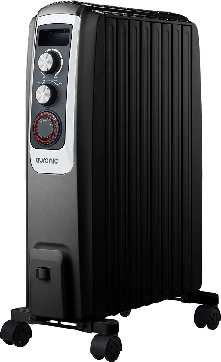 Radiateur à huile - Auronic - Radiateur électrique - Thermostat - Minuterie - 3 niveaux - jusqu'à 2000W - Noir