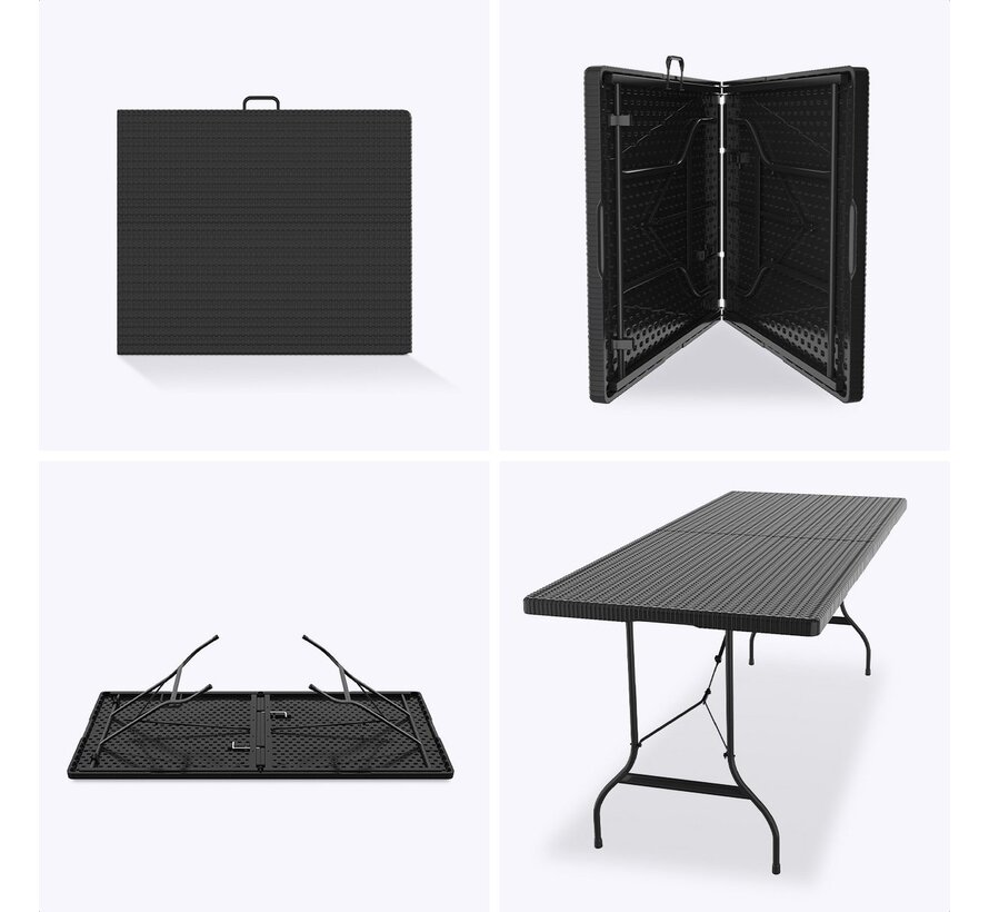 Table pliante - LifeGoods - 180 cm - Table de camping - Table pliante ajustable - 6 à 8 personnes - Noir