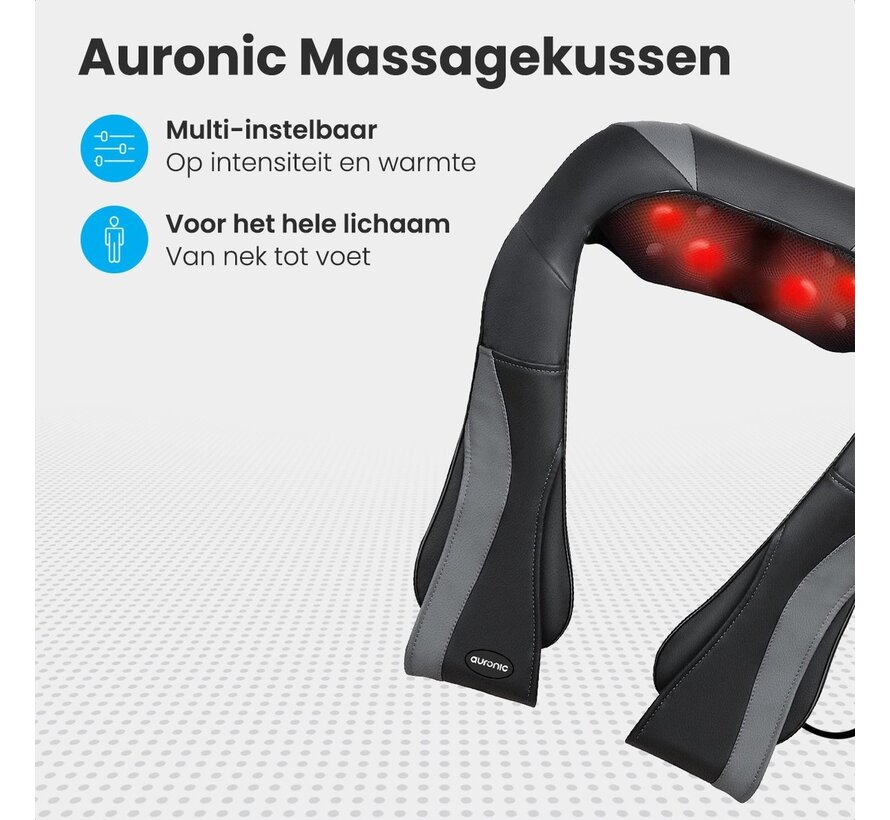 Auronic Appareil de massage shiatsu - Chauffant - Électrique - Housse de transport incluse