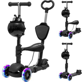 LifeGoods LifeGoods MultiRider - Scooter pour enfants avec barre de poussée - 3 -8 ans - Garçons/Filles - 3 roues lumineuses - Noir