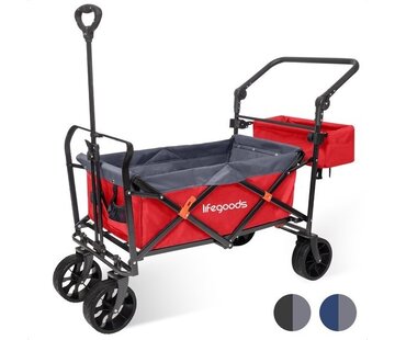 LifeGoods LifeGoods Wagon - pliable - jusqu'à 120KG - 103L - sac de transport supplémentaire et barre de poussée - polyester lavable - 98x45cm - rouge/gris