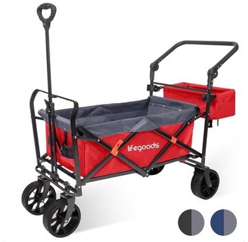 LifeGoods LifeGoods Wagon - pliable - jusqu'à 120KG - 103L - sac de transport supplémentaire et barre de poussée - polyester lavable - 98x45cm - rouge/gris
