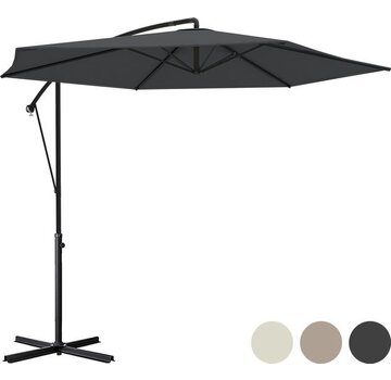 LifeGoods LifeGoods Parasol flottant - jusqu'à 8 personnes - Ø300cm - imperméable - avec housse et base en croix - jardin ou plage - Gris foncé