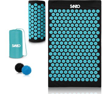 Sanbo Sanbo Acupressure Mat with Cushion - Black/Blue - 82x42x2cm - Nail Mat - Incl. App & 2x Trigger Point Ball & Carrying Bag - Shakti mat