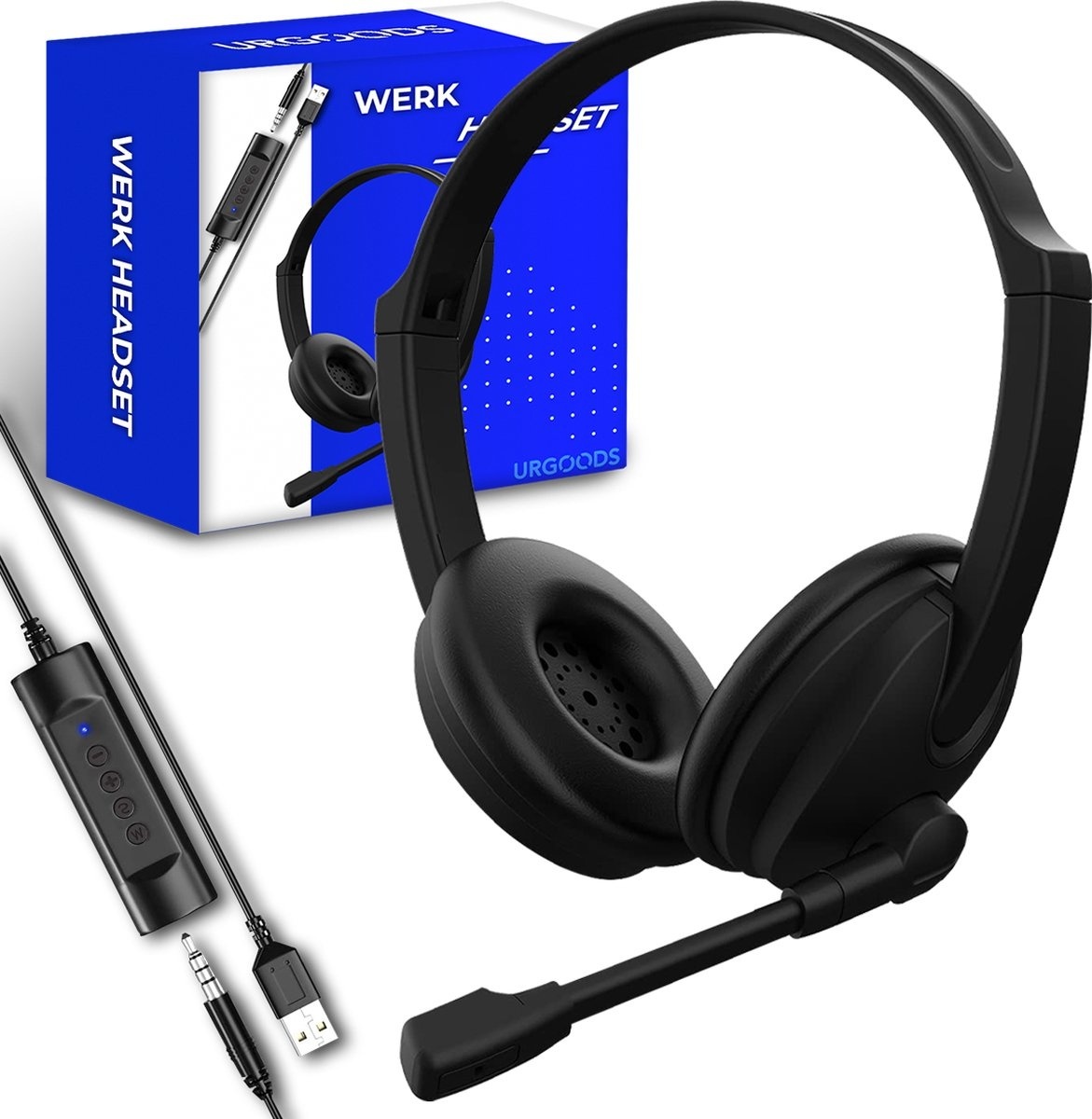Casque avec microphone pour ordinateur portable et PC - Casque d'affaires - Casque pour appels vidéo - USB