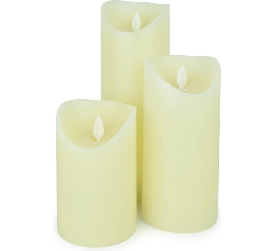 O'DADDY® LED Candles With Moving Flame - Set 3 sizes 12.5+18+22 - 8d - With timer and dimmer function - LED Candles With Remote Control - Warm White Light - Cream