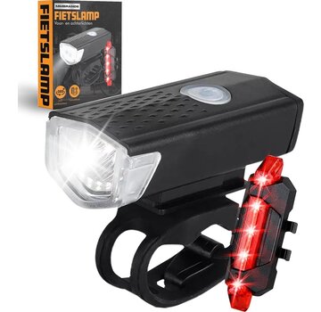 MM Brands Feu de sécurité pour vélo - MM Brands - Ensemble d'éclairage pour vélo - Lampe de vélo - LED -  Feu avant et arrière - Rechargeable par USB - Lumières de vélo - éclairages pour vélo