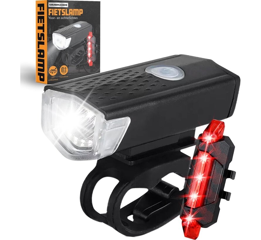 Feu de sécurité pour vélo - MM Brands - Ensemble d'éclairage pour vélo - Lampe de vélo - LED -  Feu avant et arrière - Rechargeable par USB - Lumières de vélo - éclairages pour vélo