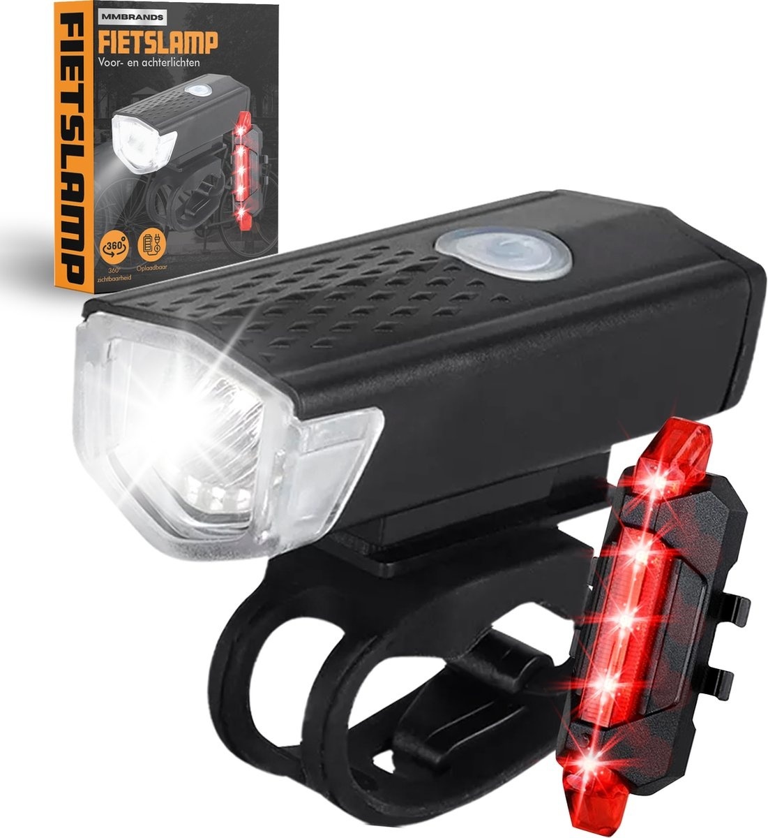 Feu de sécurité pour vélo - MM Brands - Ensemble d'éclairage pour vélo - Lampe de vélo - LED - Feu avant et arrière - Rechargeable par USB - Lumières de vélo - éclairages pour vélo