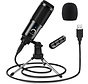 Microphone à condensateur pour PC - Microphone de studio - Microphone de jeu - USB - avec pied - directivité cardioïde - housse de protection et range-câbles