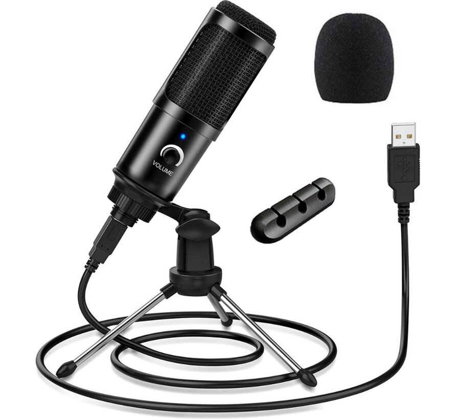 Microphone à condensateur pour PC - Microphone de studio - Microphone de jeu - USB - avec pied - directivité cardioïde - housse de protection et range-câbles