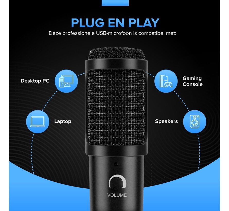 Microphone à condensateur pour PC - Microphone de studio - Microphone de jeu - USB - avec pied - directivité cardioïde - housse de protection et range-câbles