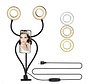Lampe annulaire LED avec trépied Smartphone - Double lampe annulaire - USB - Lampe de bureau LED dimmable - avec pince de table - Ringlight - 3 niveaux de lumière