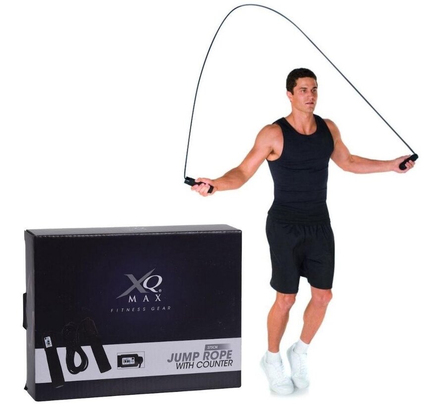 Corde à sauter avec compteur -XQ Max - Corde à sauter - Réglable - Lestée - Roulements à billes - Articles de sport - Fitness, crossfit, boxe - Noir