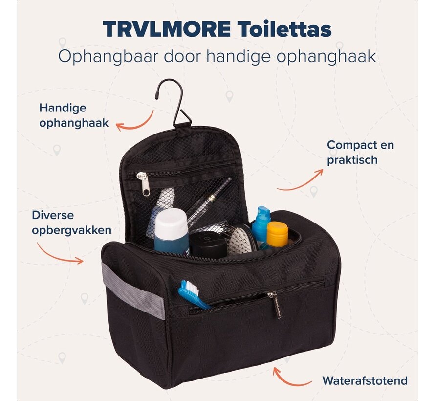 TRVLMORE Trousse de toilette suspendue - Organisateur de voyage avec crochet - Unisexe - Noir