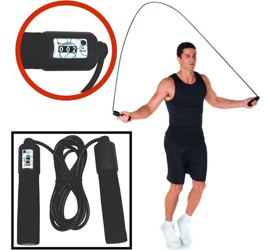 Corde à sauter - XQ max - corde à sauter avec compteur -  Poids ajustable - Réglable - Roulements à billes - Articles de sport - Fitness, crossfit, boxe, etc. - Corde à sauter rapide -Noir