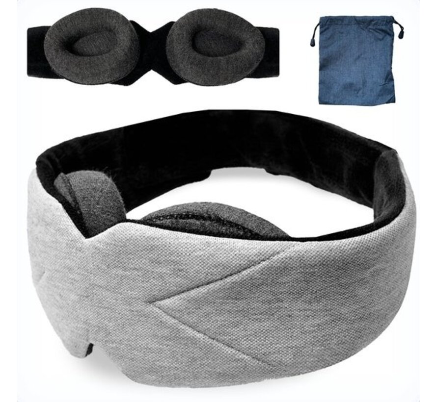 Soulsnooze® Luxury Memory Foam Sleep Mask Women & Men - Grey Cotton - 100% Darkening Eye Mask Sleep - Travel Bag included