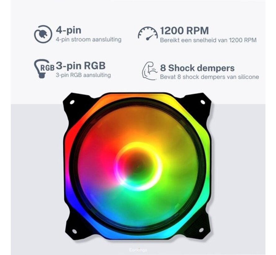 Ventilateur RGB pour PC - Ventilateur de boîtier 120x120mm 4-pin High Airflow - Ventilateur de boîtier d'ordinateur Earkings